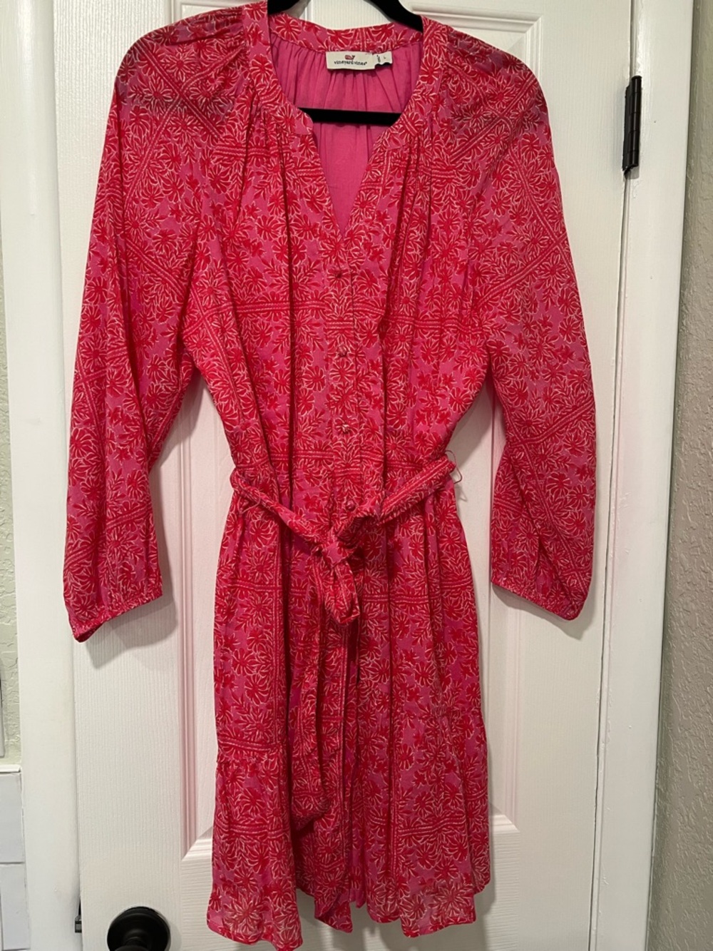 Vineyard Vines - Scarf Print Tie-Wast Pink Floral Mini Dress
